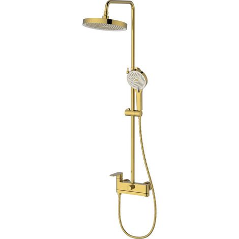 Colonne de douche avec mitigeur à levier, bec pivotant, or mat (1/3)