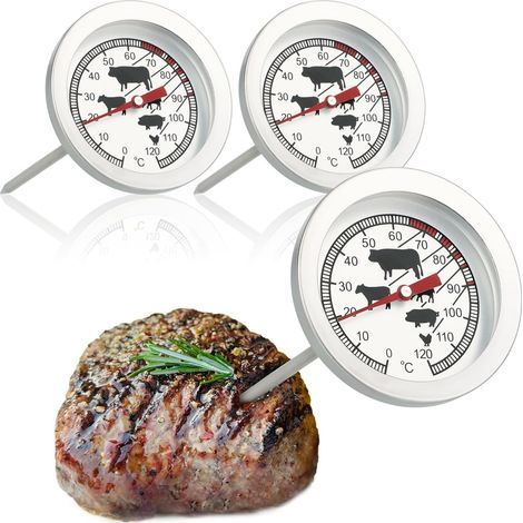 3x Thermomètre à rôtir en acier inoxydable - thermomètre à viande analogique jusqu'à 120 ° C - thermomètre (1/5)