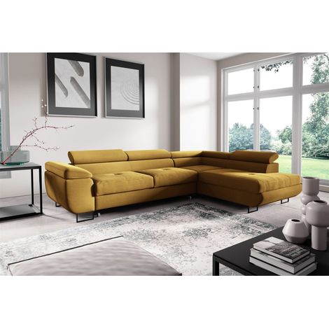 Ecksofa mit Schlaffunktion DECLAN Stoff Poso Honiggelb Ottomane Rechts