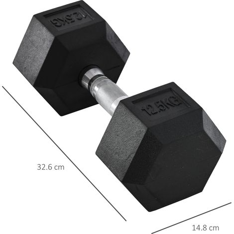 Hexagon haltère fonte avec poignée caoutchoutée striée, poids en métal et revêtement caoutchouc noir, 1 pièce de 12,5 kg pour musculation à domicile. (1/5)