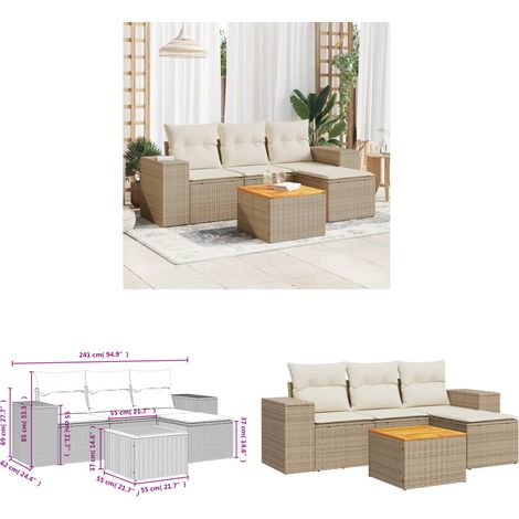 5-tlg. Garten-Sofagarnitur mit Kissen Beige Poly Rattan - Gartensorte - Gartenmöbelset - Polyethylen Möbel - Outdoor Lounge Set - Rattan Sessel - Home & Living (1/3)