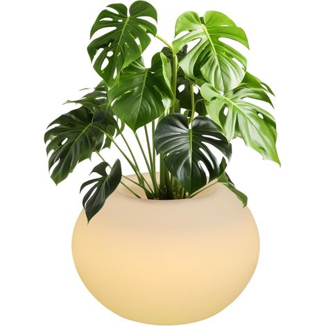 Pot de fleurs LED 35 cm avec télécommande, 16 couleurs, 4 modes d'éclairage, IP44 résistant aux intempéries, batterie et fonctionnement par câble, blanc, pot lumineux décoratif pour balcon (1/5)