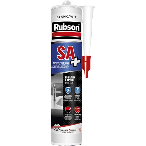 Rubson – Mastic silicone SA+ blanc 280ml – Étanchéité pour douches et baignoires – Triple action contre moisissures – Adhérence tous supports