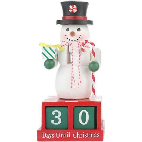 Calendrier de l'Avent en bois, bloc décoratif chic pour bureau, idéal pour la maison ou le bureau, cadeau de Noël (Bonhomme de neige)-Red (1/2)