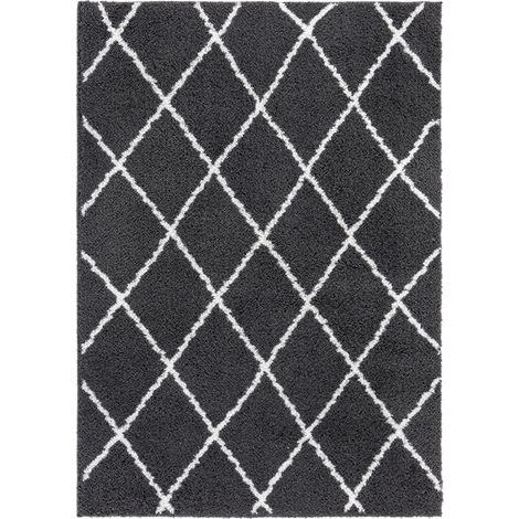 HOMCOM, Hochflorteppich, Wohnzimmerteppich, Schlafzimmerteppich, pflegeleicht und strapazierfähig, Anthrazit-Weiß, 170 x 120 x 3,5 cm (1/2)