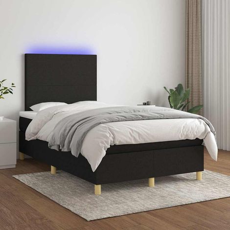 Cama box spring con colchón LED tela negro 120x200 cm (1/5)