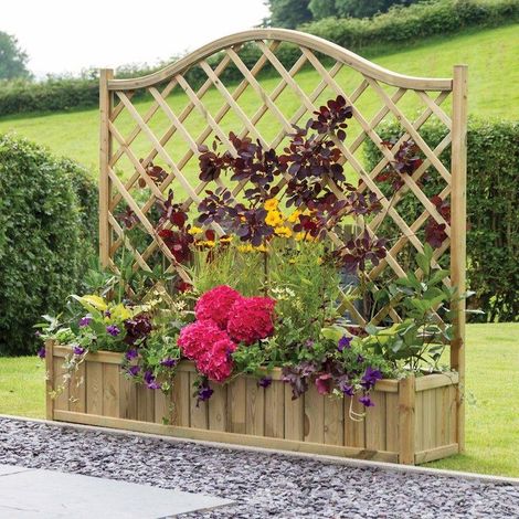 Zest York Wooden Rectangular Garden Planter & Lattice Trellis (1/5)