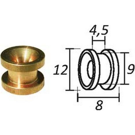 10PZ PASSAFILO IN OTTONE PER TESTINE CON SEDE - ø mm.8, ø esterno mm.12