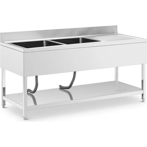 Lavello professionale in acciaio inox con 2 vasche 180 x 70 x 97 cm acciaio inox argento 140009568