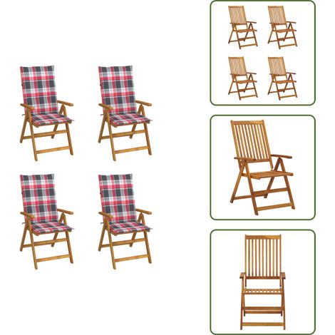 Chaises inclinables de jardin lot de 4 et coussins Bois acacia - Chaise De Jardin - Fauteuil De Jardin - Mobilier De Jardin - Chaise Inclinable - Chaise Pliante
