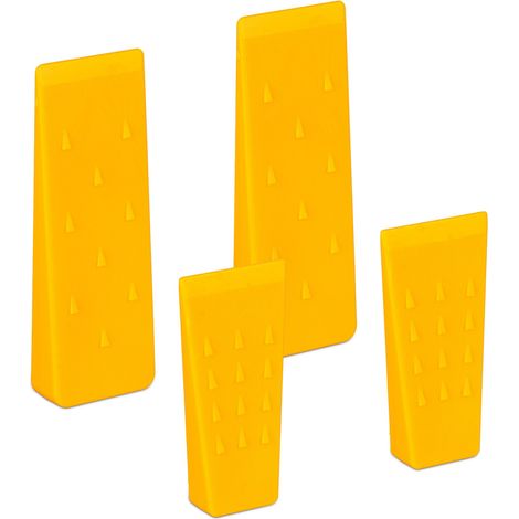 Relaxdays Felling Wedge, Set of 4, 14 & 21 cm, Plastic, Barbed, Mechanical Forestry Blocks for Tree Cutting, Yellow