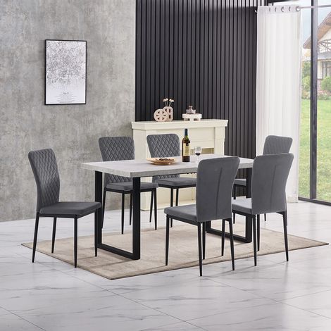 AINPECCA Grey Dining Table and Chairs 6 Set Dining Room Chair Kitchen Home Office(table+6 Grey velvet chairs)