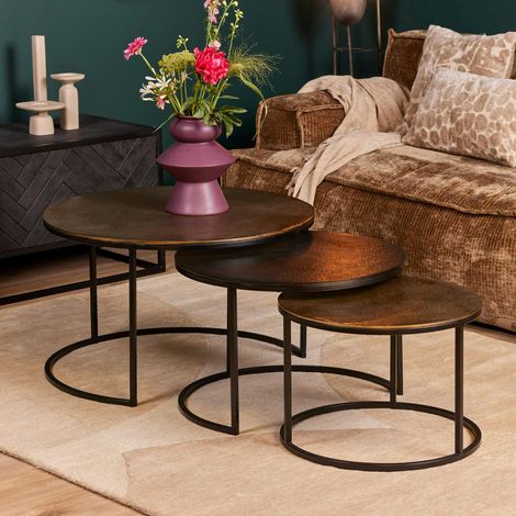 Tables basses gigognes noir et or (lot de 3) KANO