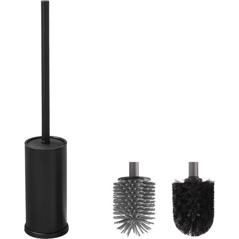 ZOLGINAH Brosse WC et Support Noire Brosse WC Silicone avec 1 Têtes de Brosse de Rechange Brosse à Toilettes en Métal sur Pied (1/5)