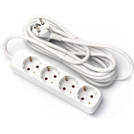 Multiprise 4 voies 1,5 m 3G 1,5 mm² blanche sans interrupteur, pour plusieurs connexions électriques à la maison et au bureau. (1/5)