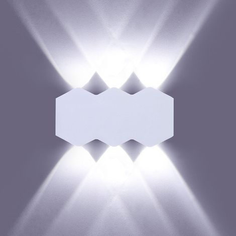 6W LED Applique Murale Interieur, Lampe Murale Rectangulaire Moderne Up Down Spot, Éclairage Mural en Aluminium Lumière Blanc Froid 6000K, pour Salon Chambre Escalier Couloir Blanc [Classe énergétique (1/5)