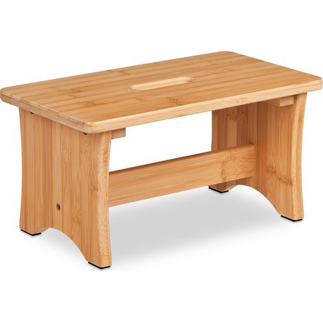 Relaxdays Hocker Bambus, Fußbänkchen, mit Griffaussparung, HBT: 20,5 x 40 x 22 cm, kleiner Fußhocker, Schemel, natur
