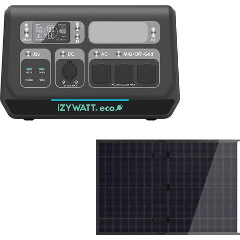 Station électrique IZYWATT.eco 2048Wh injection réseau + panneau solaire 440W - Orium (1/5)