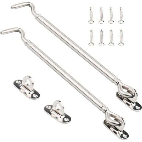 Kabinenhaken aus Edelstahl, robustes Torschloss, Schwingtürverschluss, geräuschlose Fensterbefestigung mit Schrauben, 205 mm, 2er-Pack – Crezuo