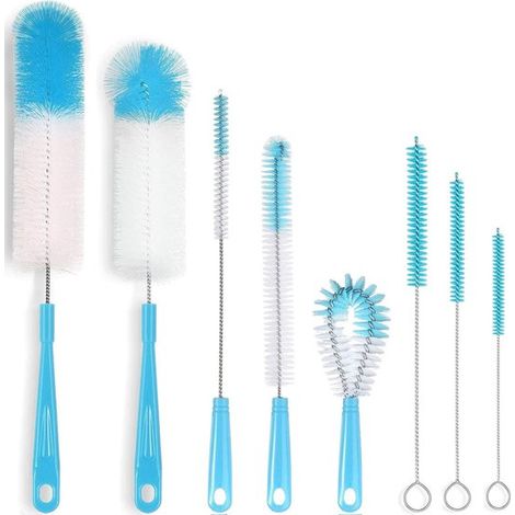 Set de 8 - Brosses de nettoyage pour bouteilles - Set - Brosse de nettoyage pour bouteilles - Brosse de nettoyage pour pailles - Pour bouteilles, pailles, tuyaux, bouteilles d'eau, couvercles d'évier (1/5)