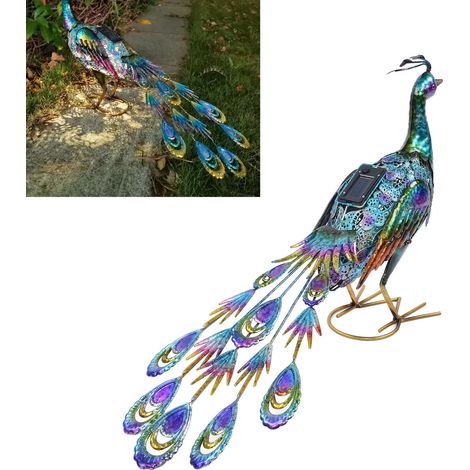 Solarbetriebene Außenleuchte, leuchtende Pfauenskulptur, dekorative Gartenleuchte, 60 x 37 cm