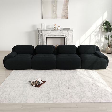 Canapé d’angle modulaire en tissu de pana negro, sin montaje, diseño sin estructura (1/5)