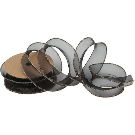 Ruban noir de 9 mètres (10 yards), 38 mm, en polyester résistant, souple et léger, idéal pour l'emballage de cadeaux. (1/5)