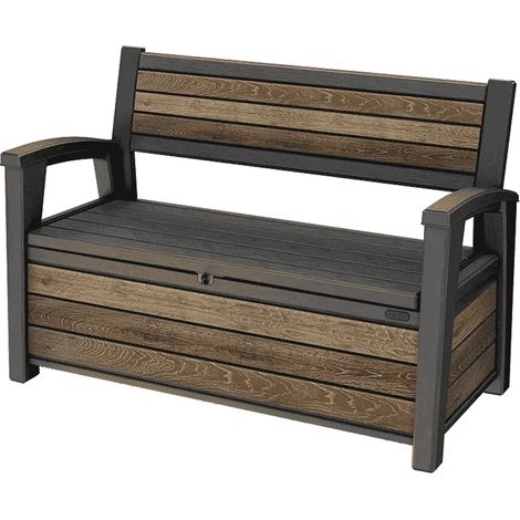 Keter Gartenbank mit Stauraum 227 l, Holzoptik Walnuss, wetterbeständig, Sitzbank für 2 Personen, abschließbar, 151,7 x 72,5 x 70 cm