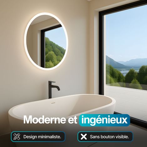 DILECI - Miroir LED rond 50cm (contours effet givre) (1/5)