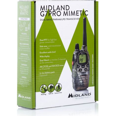 Midland G7 PRO Mimetic Funksprechgerät 69 Kanäle 446.00625 - 446.09375MHz (PMR), 433.075 - 434.775MHz (LPD) Camouflage