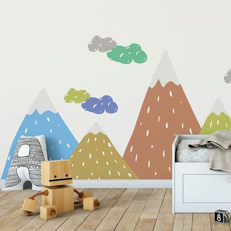 Stickers muraux enfants - Décoration chambre bébé - Autocollant Sticker mural géant enfant montagnes scandinaves DIPAKA - 40x60cm (1/5)