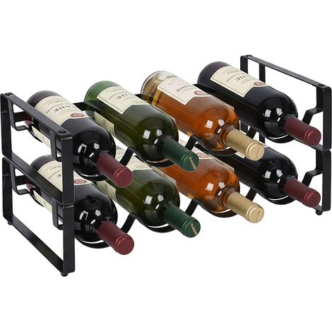 Relaxdays Weinregal, 8 Flaschen, 2er Set, stapelbar,  je HxBxT 9,5x40x20 cm, Rot- & Weißwein, Flaschenregal, schwarz
