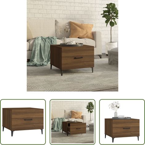 Holz - Couchtisch mit Metallbeinen Braun Eichen-Optik 50x50x40 cm (1/5)