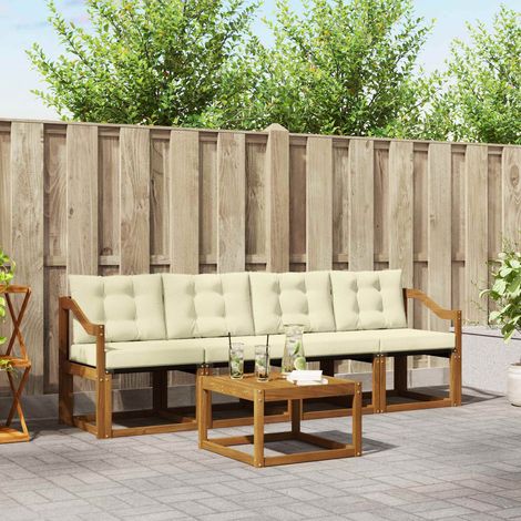 Outdoor-Sofagarnitur mit Kissen 5 pcs Natur und Creme (1/5)