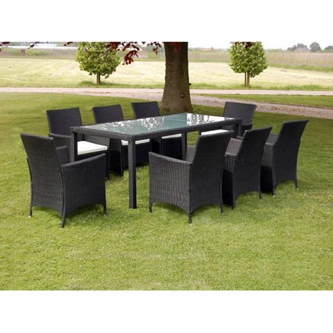Lot de 9 Ensemble à dîner de jardin,Meubles Mobilier à dîner et coussins Résine tressée Noir -99028 (1/5)
