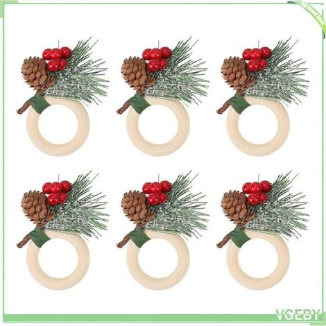 Rond de serviette - FAFEICY - Ensemble de 6 - Fabriqué à la main - Décorations de Noël - Pomme de pin (1/4)