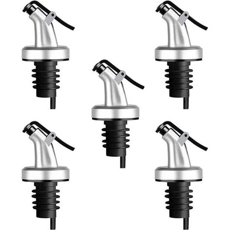 5Pcs Bec Verseur Bouchon Alcool Bouteille Becs Verseur Huile d'olive avec Bouchon en Caoutchouc Distributeur De Bec De Vin Bouchon Doseur Argent (1/5)