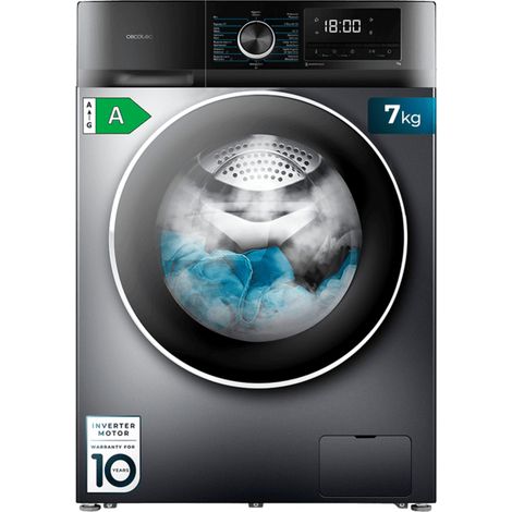 Cecotec Lavatrice 7Kg Bolero DressCode 7500 Inverter Steel A. 16 Programmi, Consumo Baso, Motore Inverter plus, SteamMax, Tamburo Perlato, Partenza Ritardata, Pulizia Tamburo, Display, Allergy Care, F