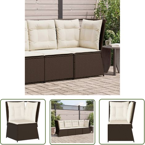 vidaXL Canapé d'angle de jardin avec coussins marron résine tressée (1/5)