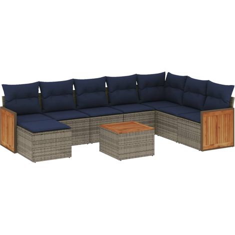 9-teiliges Gartensofa-Set mit Kissen, grau, Polyrattan vidaXL (1/5)