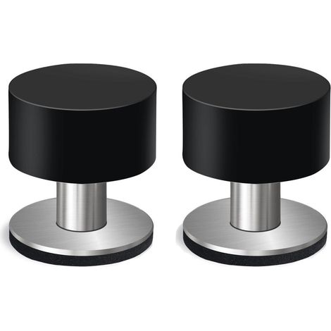 Butée de porte auto-adhésive avec isolation phonique, corps en acier inoxydable, convient à la maison et au bureau, noire (65 mm de hauteur). (1/5)