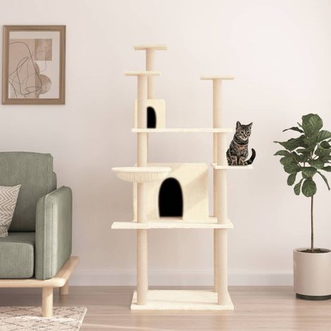 Cat Tree with Sisal Scratching Posts Cream 166 cm vidaXL (1/5)