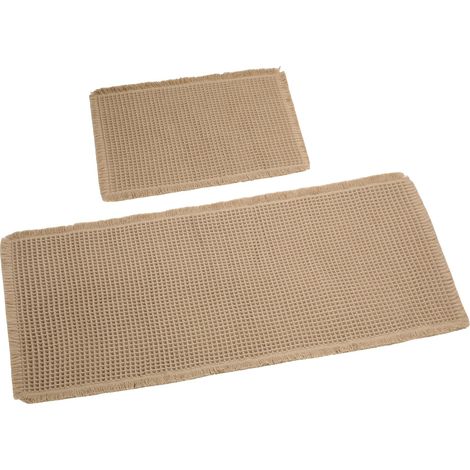 2 Pièces Tapis de Bain Antidérapant, Tapis Salle de Bain en Microfibre avec Bordures à Franges, 121x50cm + 61x43cm, Super Absorbant Lavable en Machine, Moelleux, pour Douche, WC, Kaki (1/5)