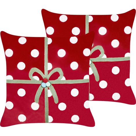 Set di 2 cuscini decorativi in velluto cuscini da divano con motivo regalo di Natale 45 x 45 cm colore rosso Gumdrop