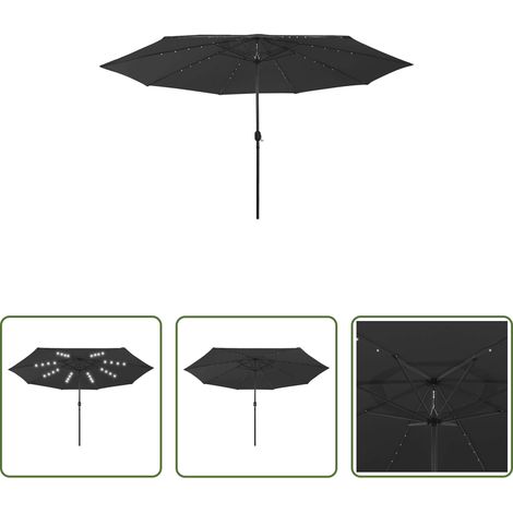vidaXL Parasol anti-UV - Parasol de jardin avec lumières LED et mât en métal 400 cm noir (1/5)