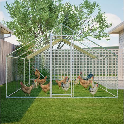 Volière à poules 3 x 6 m en métal avec toit, structure renforcée, gris HAVRYA (1/5)