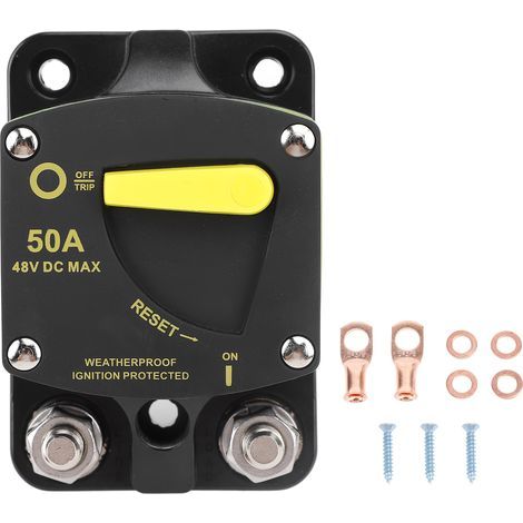 Disjoncteur automatique 12V à 48V DC, réinitialisation manuelle pour camping-car, bateaux marins, moteurs à traîne, Batteries stéréo, systèmes solaires, 50A (1/5)