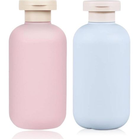 Flacons de Voyage 2 Pcs 200ml avec Bouchon Flip et Pompe, Flacons Souples, Flacon Voyage Plastique, Gel Douche et Produits Cosmétiques (1/5)