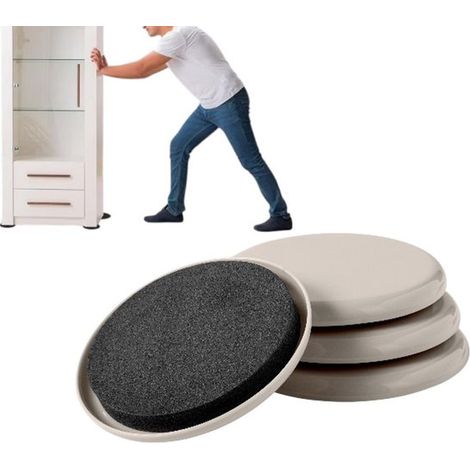 Kit de déplacement de meubles 4 pièces, patins robustes et réutilisables pour déplacer facilement les meubles lourds sur tapis et parquet, diamètre 89 mm (1/5)