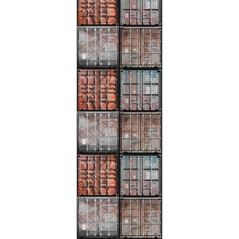 Papier peint panoramique industriel pour salon | Tapisserie panoramique grise design | Papier peint panoramique à motif container - 280 x 100 cm (1 pièce) (1/2)